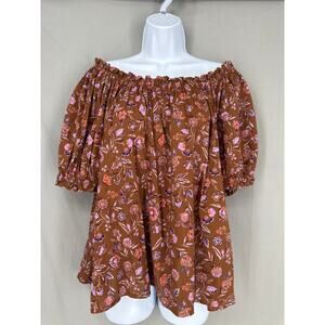 Gap Top Womens Large Brown Floral Flowy Ruffle Cottagecore Boho Bohemian
